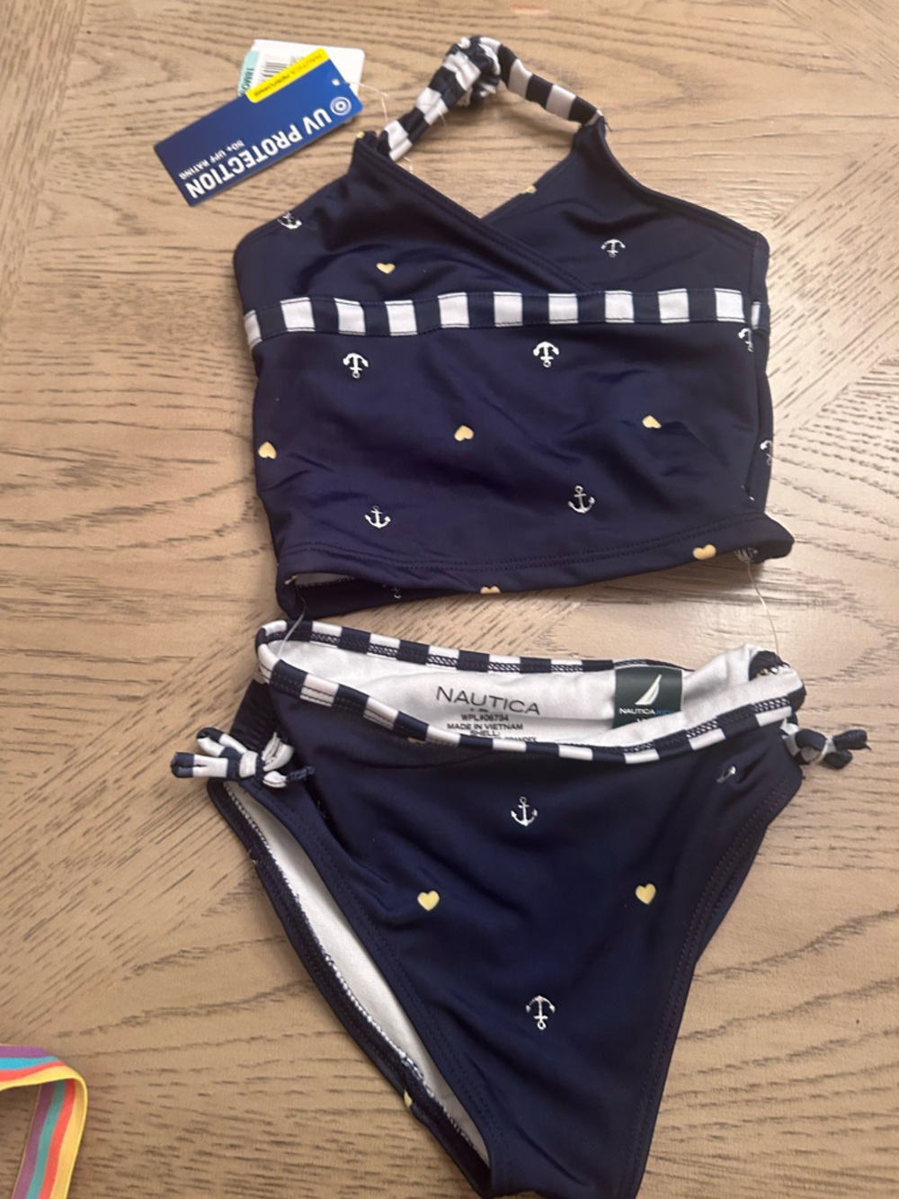 Nautica Navy Baby Bikini Set with White Anchors and Yellow Hearts (18 months)